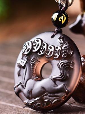 12 Chinese Zodiac Lucky Amulet Ice Obsidian Pendant Necklace