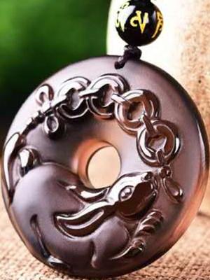12 Chinese Zodiac Lucky Amulet Ice Obsidian Pendant Necklace