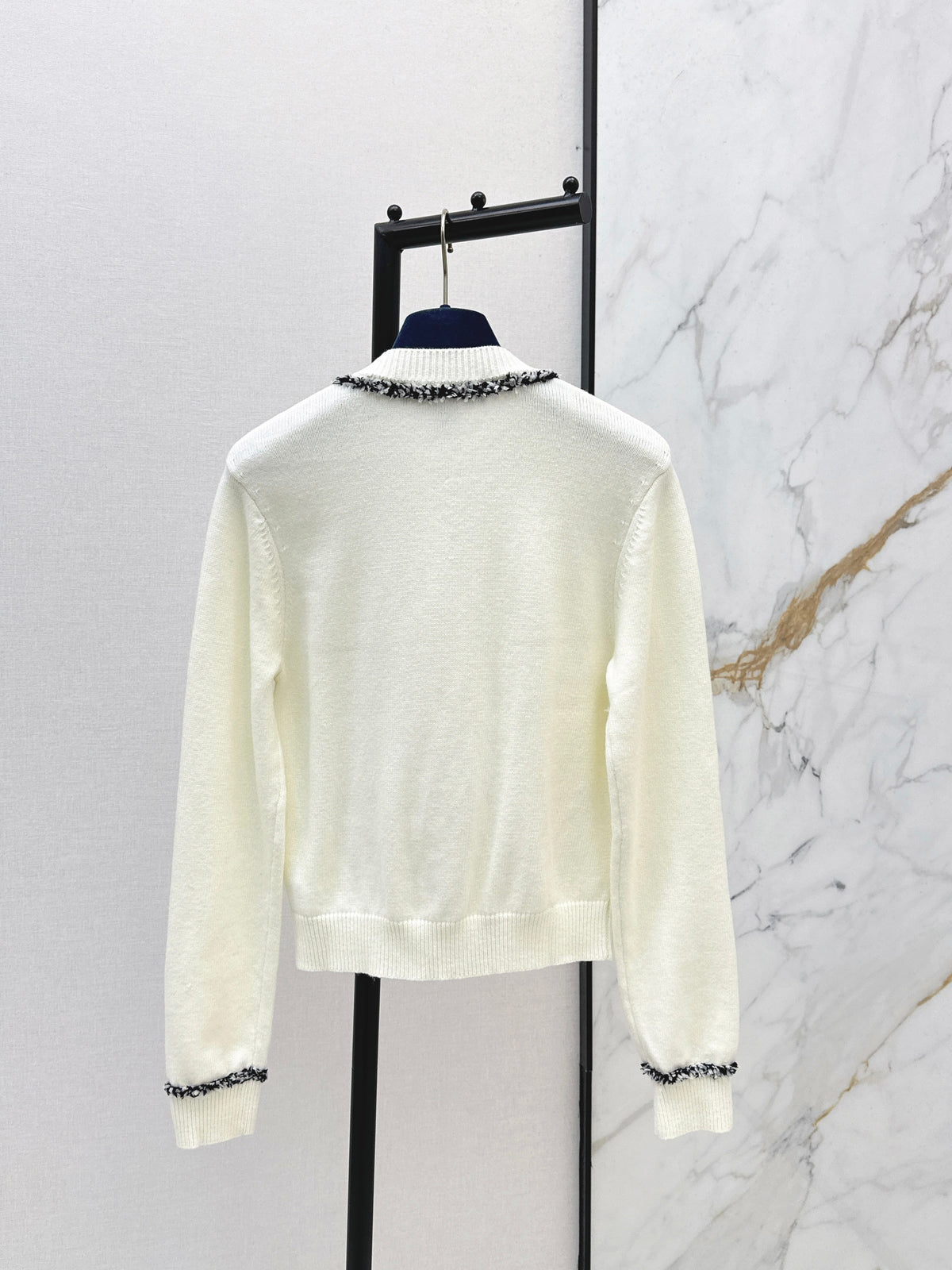 Monogram Pocket Tweed-Trim Cardigan