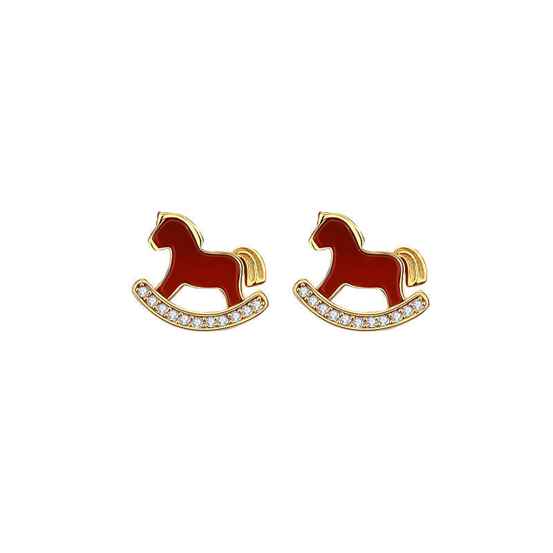 2026 Year of the Horse Red Agate Earrings ¨C 925 Sterling Silver Lucky Studs for Wealth & New Beginnings