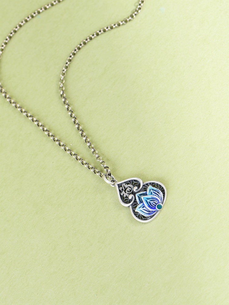 Feng Shui Calabash Cloisonne Silver Necklace-Protection. Longevity & Prosperity