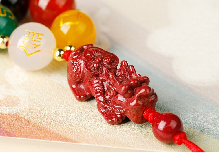 Cinnabar Pixiu Five-Element Agate Phone Charm-Balanced Harmony
