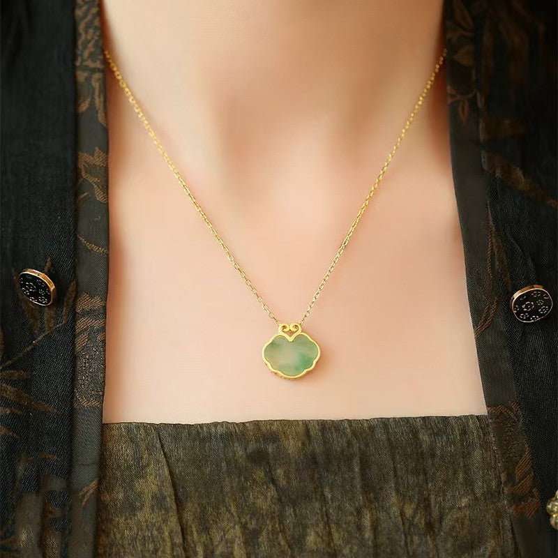 Auspicious Clouds Natural Emerald Necklace-Traditional Prosperity Symbol