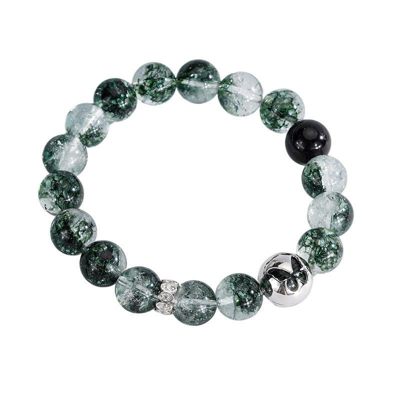 Green Phantom Quartz Bracelet with 925 Silver Butterfly ¨C Crystal of Clarity. Growth & Good Fortune