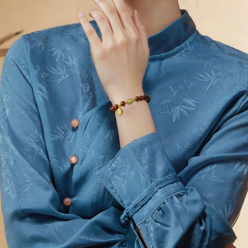 Grounded in Fortune-Jadeite Gourd Wooden Bead Bracelet