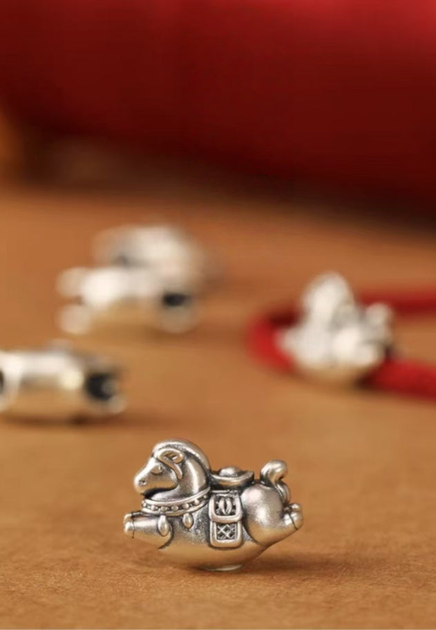 999 Silver Heavenly Joy Pony Bracelet with Adjustable Handmade Cord