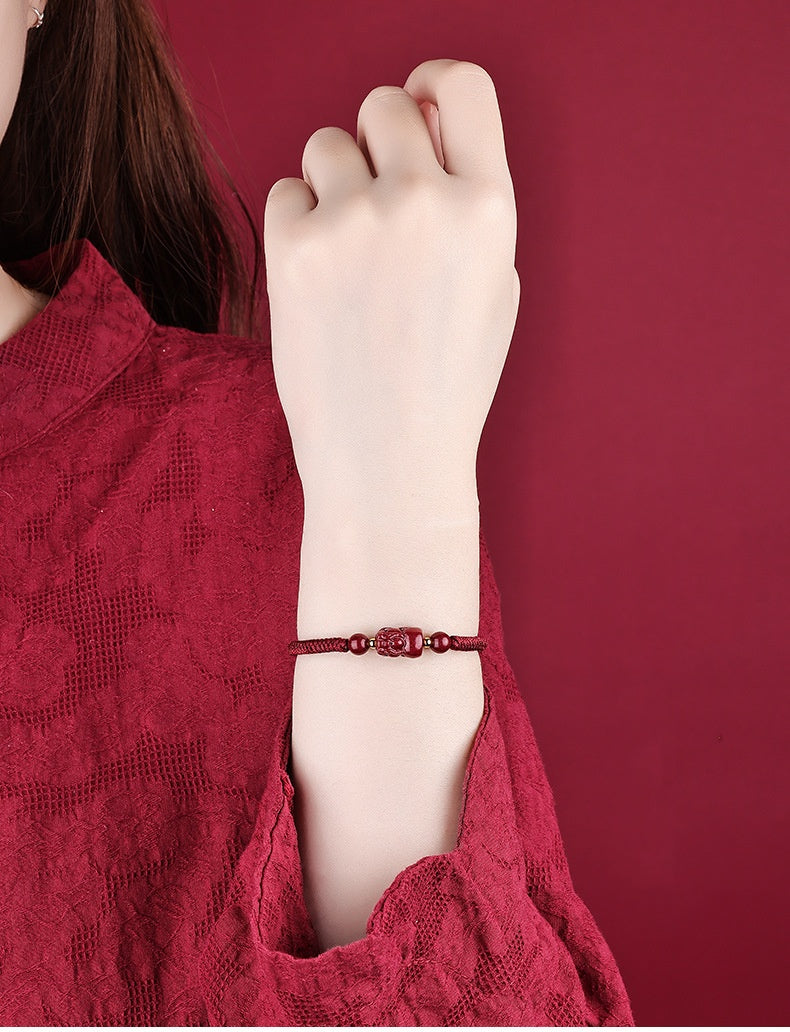 Cinnabar Fengshui Pixiu Red String Bracelet-Hand Knitting