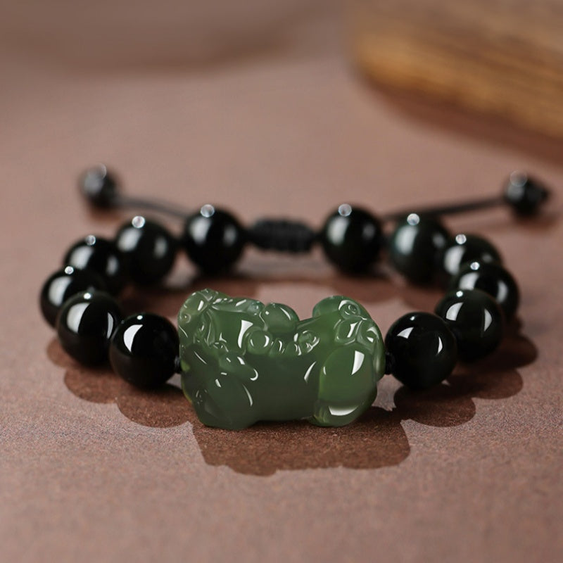 Hetian Jade Pixiu Obsidian Bracelet ¨C Wealth Protection