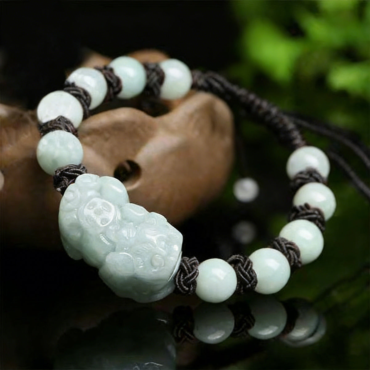 Grand A Natural White Jade Pixiu Red Rope Wealth Bracelet