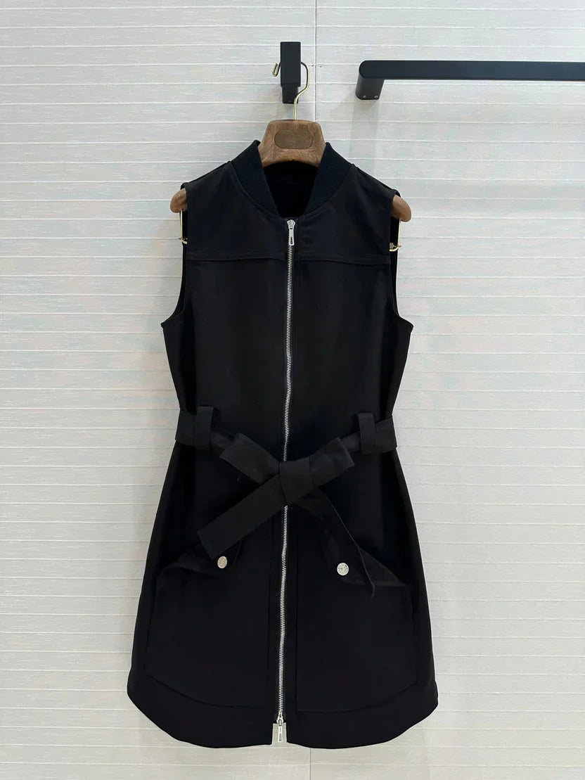 HM Majia Zipped Sleeveless Dress in Black Cotton