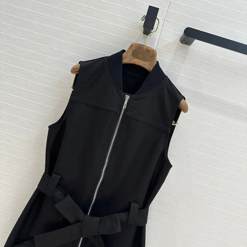HM Majia Zipped Sleeveless Dress in Black Cotton