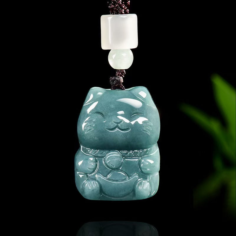 Blue Jade Wealth Cat Pendant – Prosperity. Fortune & Joy