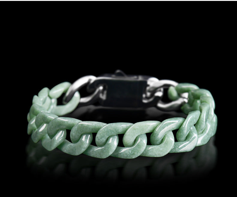 Hand-Carved Jadeite Cuban Link Bracelet-Guardian's Path