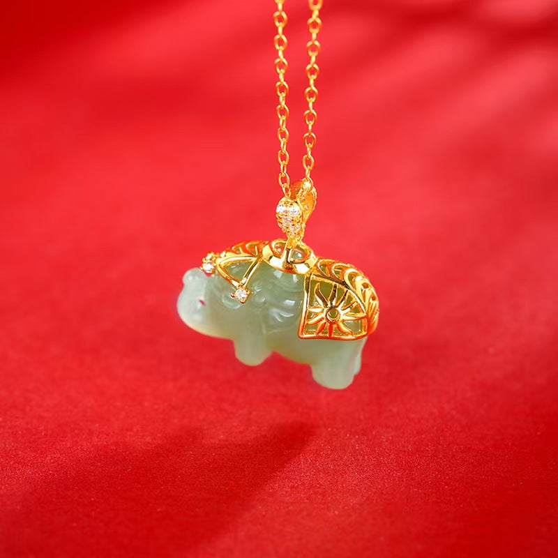 Fortune Guardian Elephant Jade Pendant Necklace