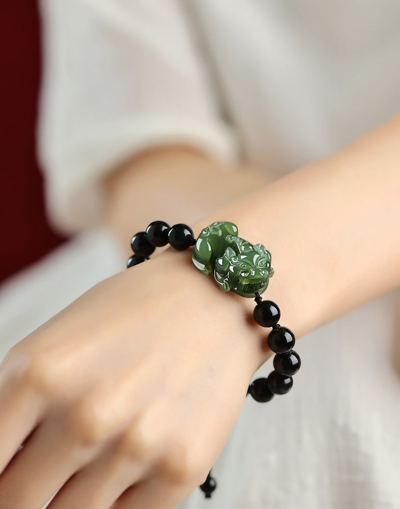 Hetian Jade Pixiu Obsidian Bracelet ¨C Wealth Protection