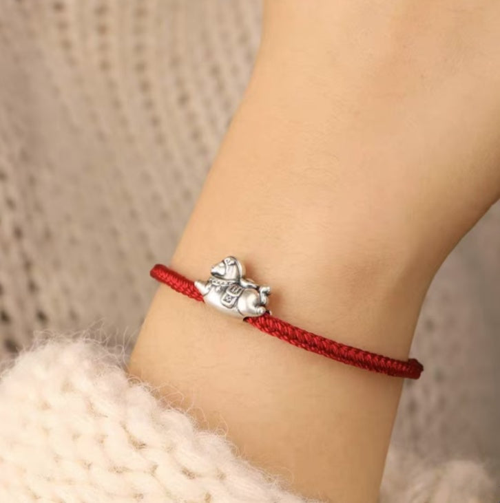 999 Silver Heavenly Joy Pony Bracelet with Adjustable Handmade Cord