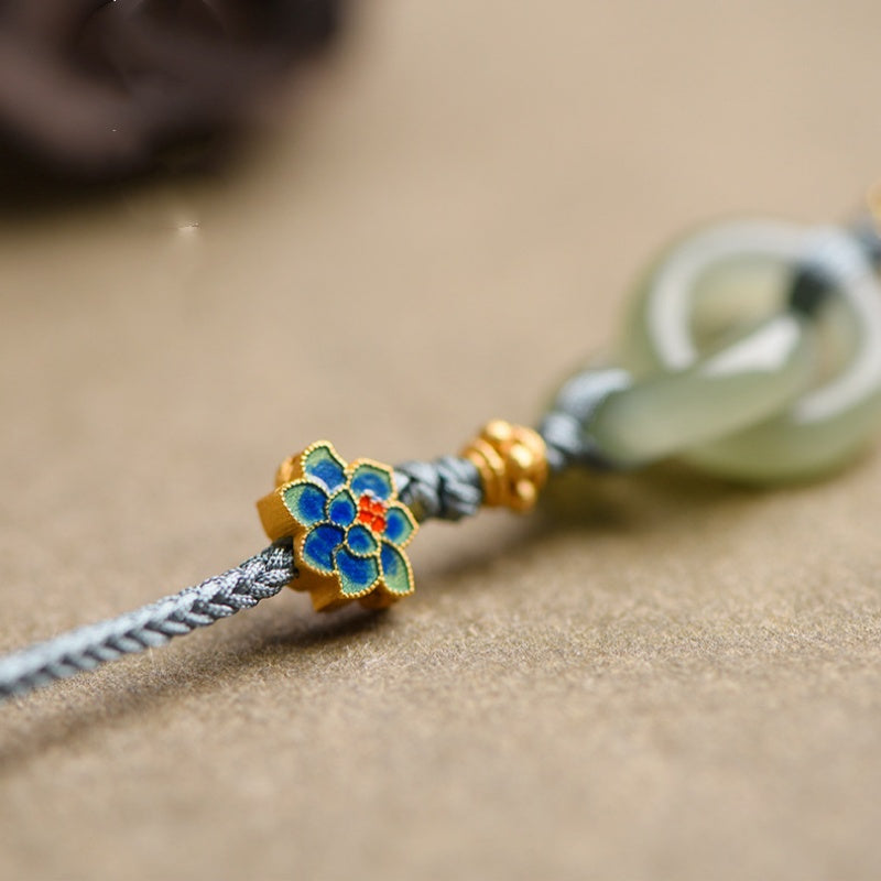 Interlocking Jade & Enamel Lotus Bracelet-Endless Love & Harmony Charm