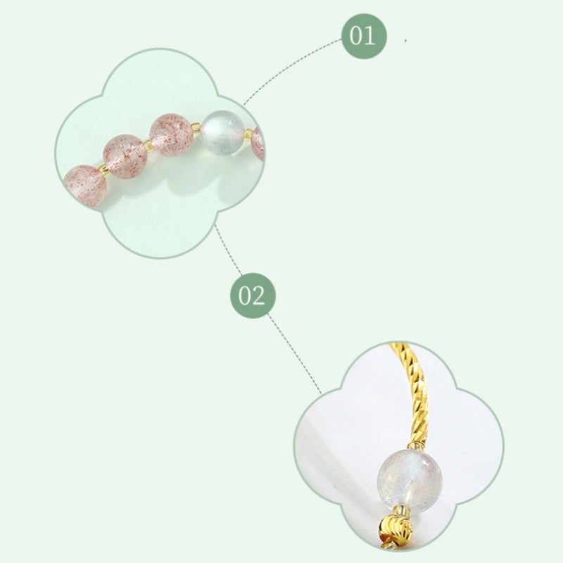 Strawberry Quartz Pixiu & Moonstone Bracelet¨CFortune. Love & Emotional Harmony