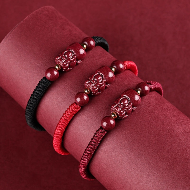 Cinnabar Fengshui Pixiu Red String Bracelet-Hand Knitting