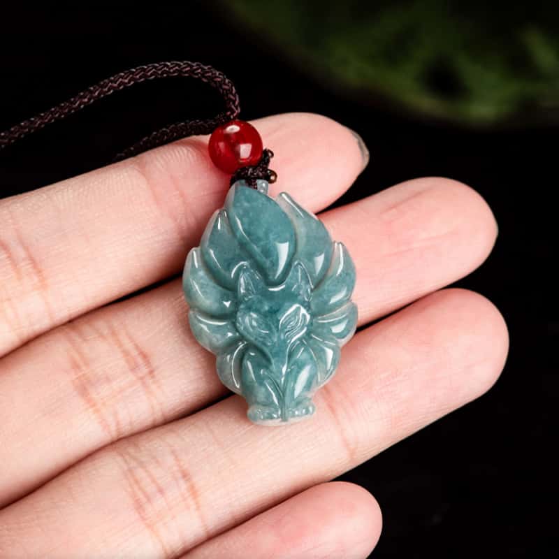 Blessing Longevity Nine-Tailed Fox Jade Pendant Necklace