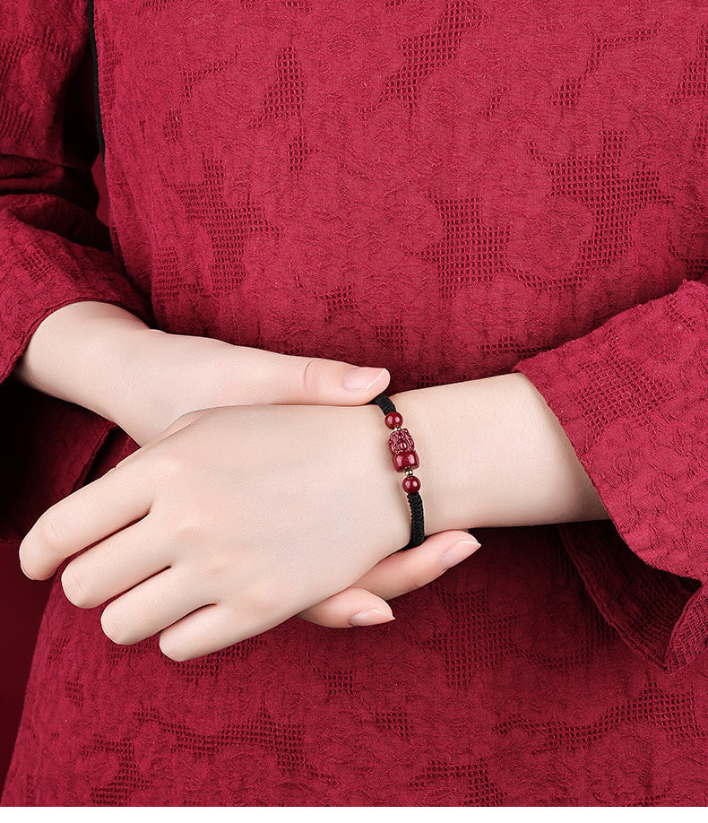 Cinnabar Fengshui Pixiu Red String Bracelet-Hand Knitting