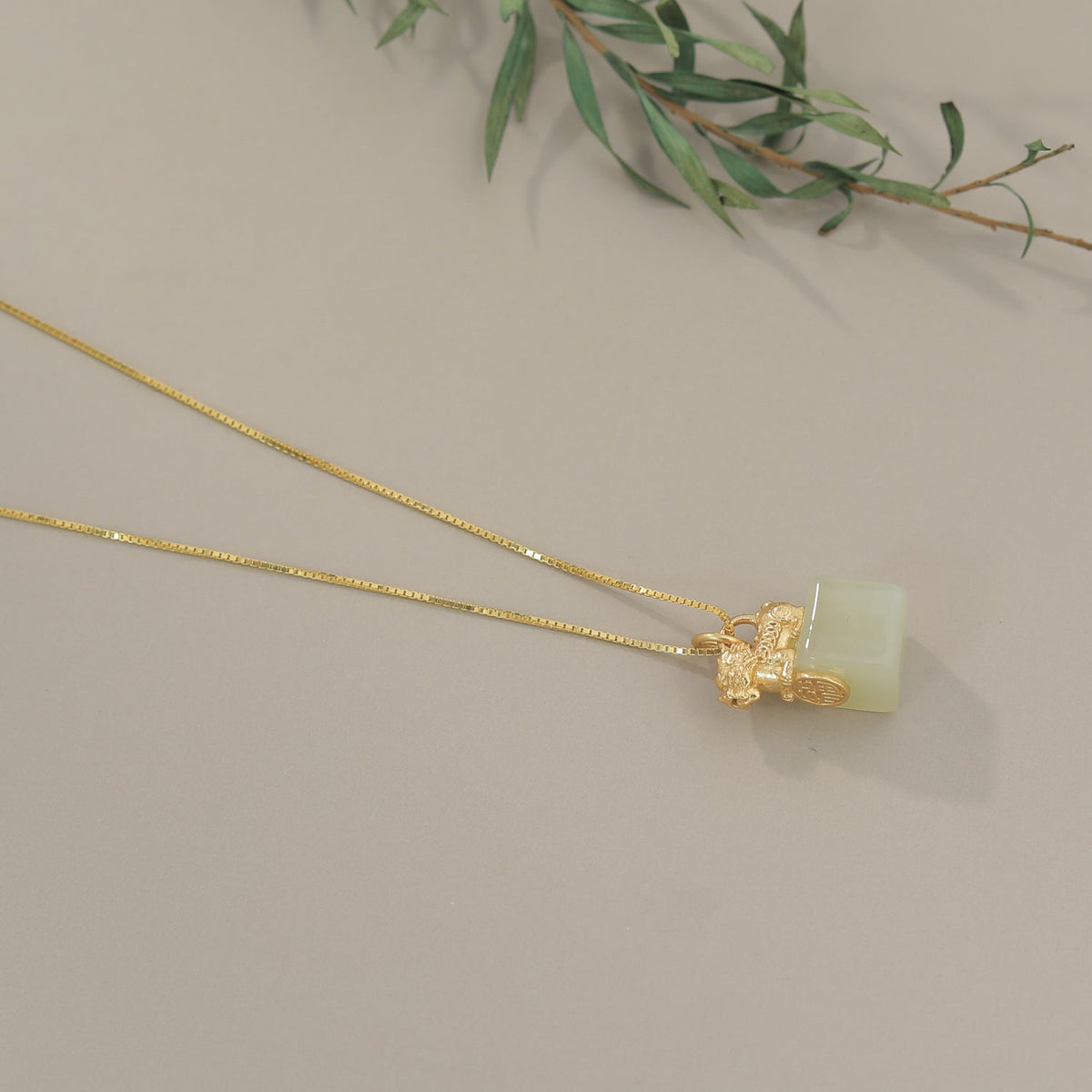 Gold-Plated Pixiu White Nephrite Jade Pendant Necklace-Grounded Opportunity