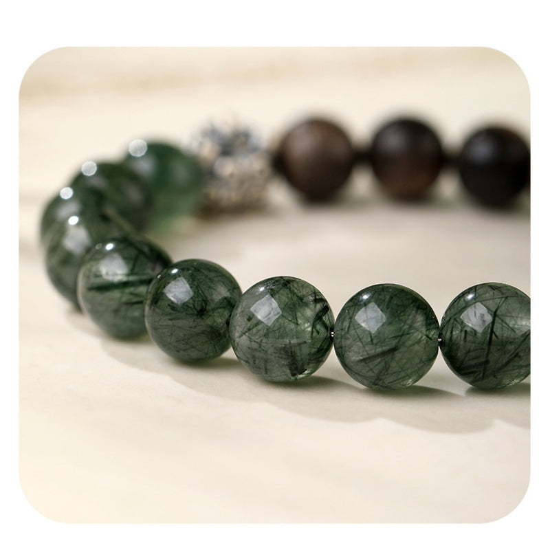 Silver Lion Bracelet Sandalwood Green Rutilated Quartz Bracelet-Awakened Courage