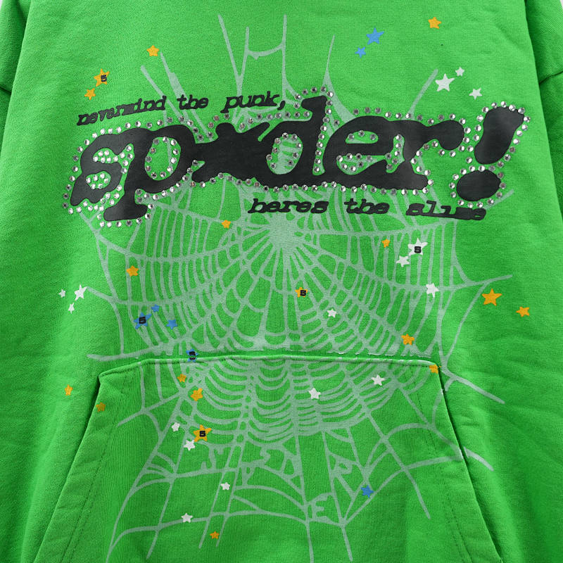 Sp5Der Punk V2 Rhinestone Hoodie Bright Green