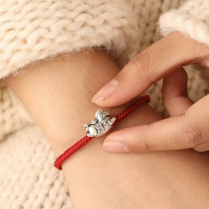 999 Silver Heavenly Joy Pony Bracelet with Adjustable Handmade Cord