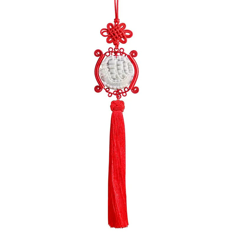 Jade Dragon Boat Car Hanging Ornament â€?Safe Journey & Success Charm with Red Tassel