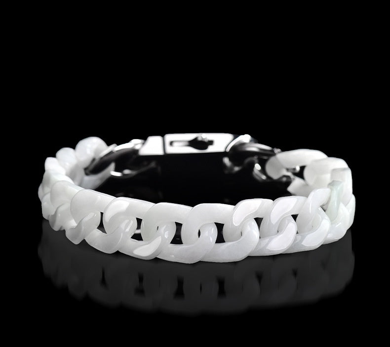 Hand-Carved Jadeite Cuban Link Bracelet-Guardian's Path