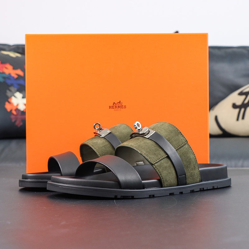 Hermes Extra Sandal - Kaki/Noir