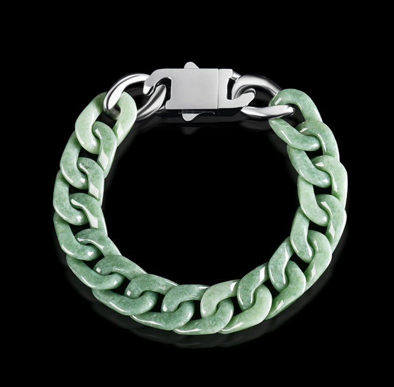 Hand-Carved Jadeite Cuban Link Bracelet-Guardian's Path
