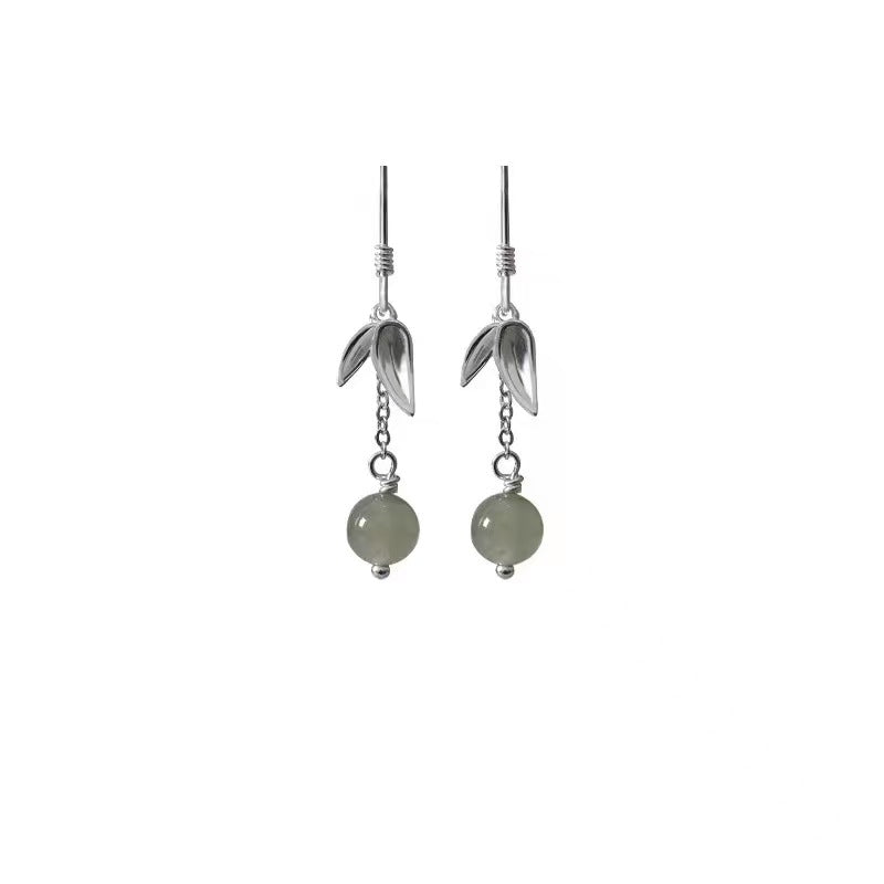 Bamboo Leaf Green Jade Drop Earrings ¨C Gentle Harmony in 925 Sterling Silver