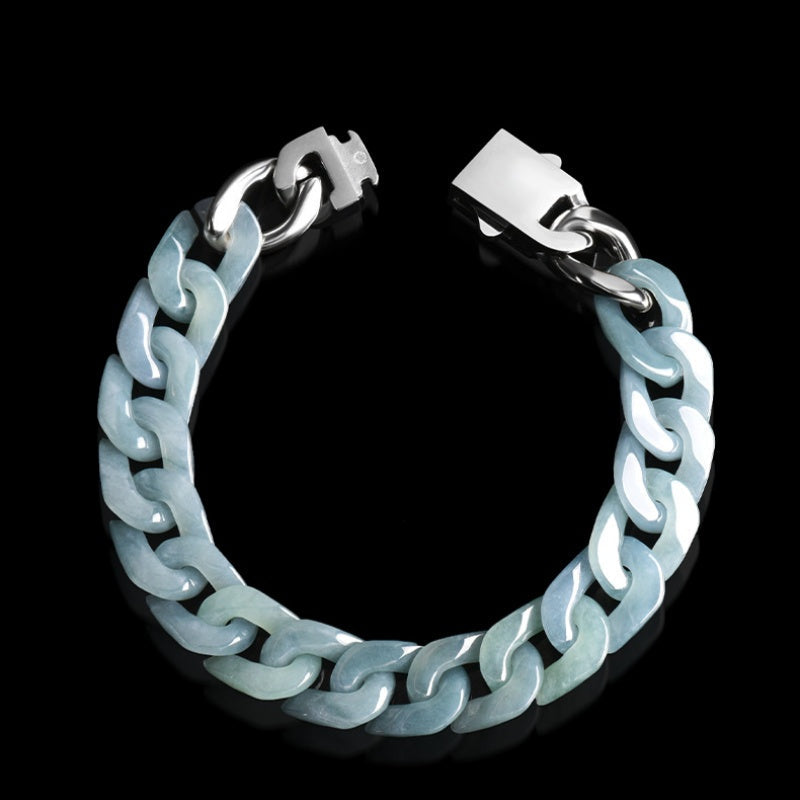 Hand-Carved Jadeite Cuban Link Bracelet-Guardian's Path