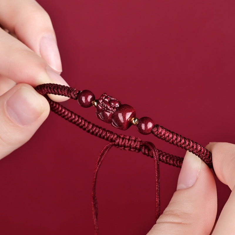 Cinnabar Fengshui Pixiu Red String Bracelet-Hand Knitting