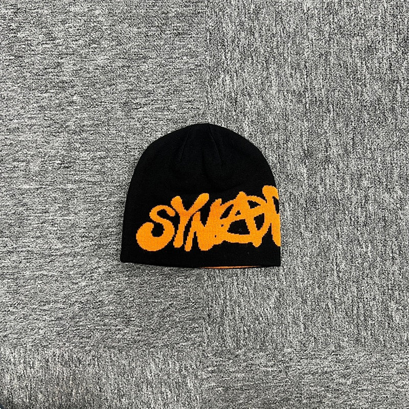 Black and Orange Beanie Hat and Socks Set