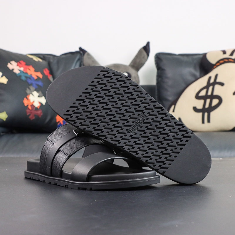 Hermes Extra Sandal - Black Epsom/Calfskin