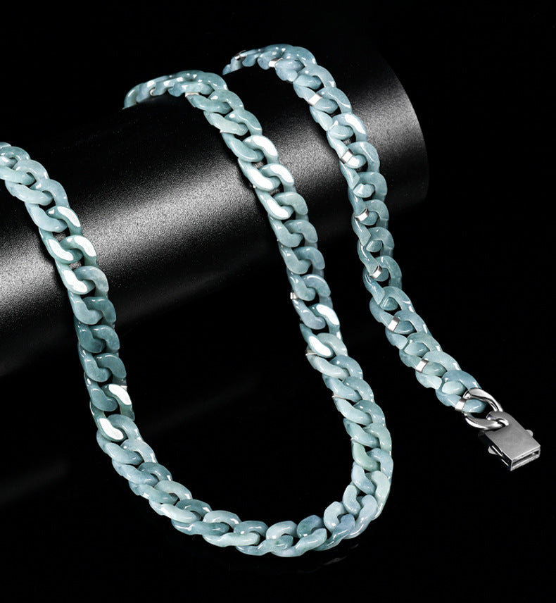 Hand-Carved Jadeite Cuban Link Bracelet-Guardian's Path