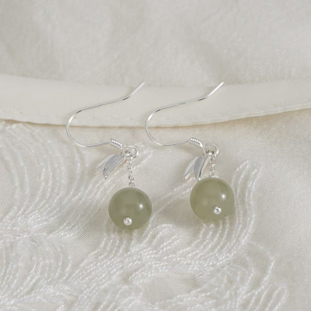 Bamboo Leaf Green Jade Drop Earrings ¨C Gentle Harmony in 925 Sterling Silver
