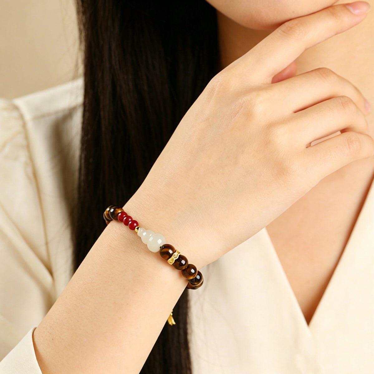 Tiger Eye & Jade Gourd Protection Bracelet ¨C Calm Energy & Good Fortune Charm