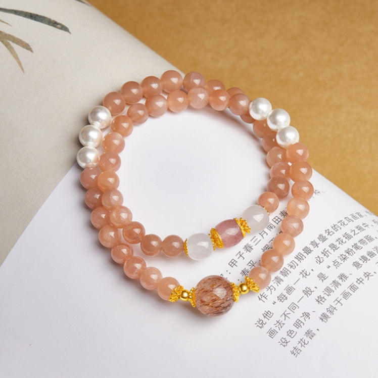 Sunstone Freshwater Pearl Double-Wrap Bracelet-Dawn Whispers