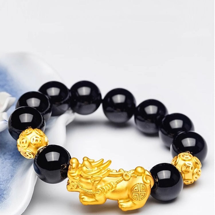 Obsidian Bracelet-Black Obsidian Wealth Pixiu