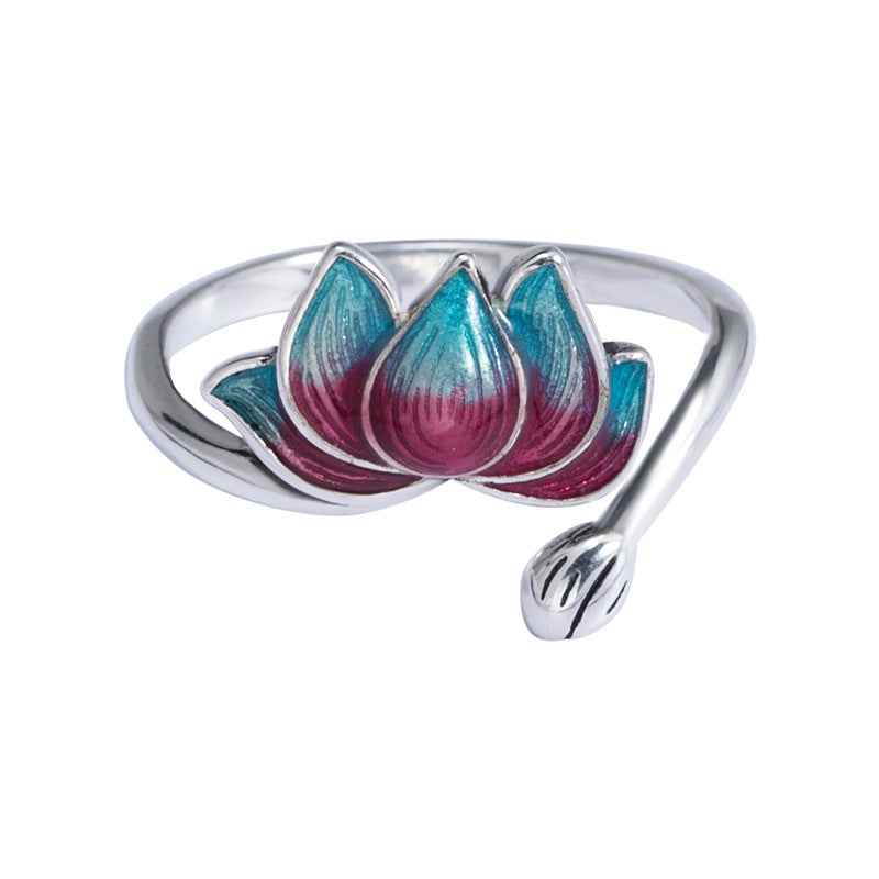 925 Silver Cloisonn¨¦ Lotus Ring-Purity in Bloom