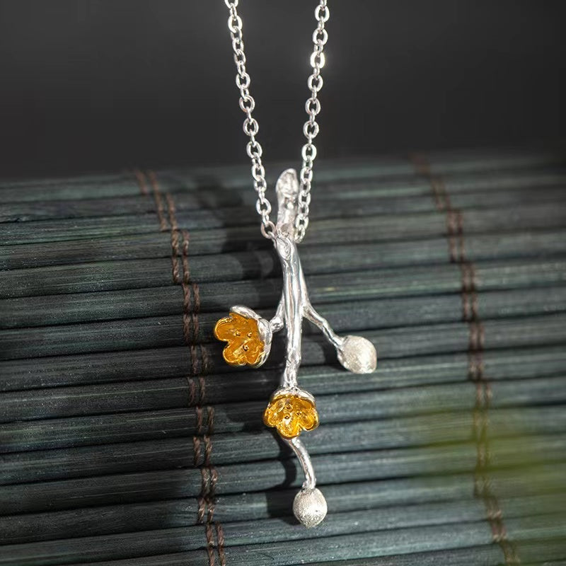 Gold Plum Bossom Necklace-Good Fortune and Prosperity