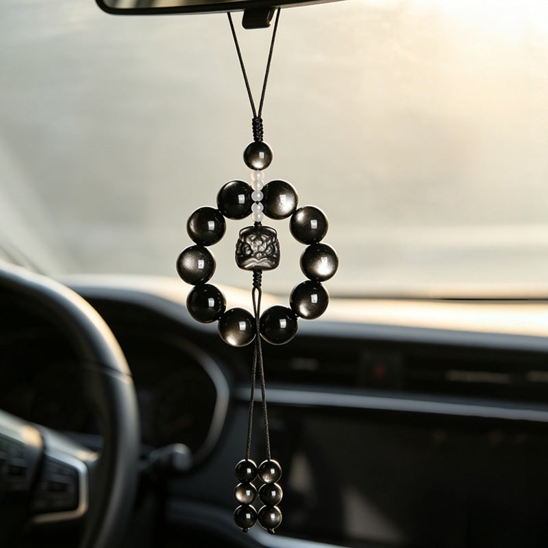 Silver Obsidian Lion  Car Charm-Safe Travels
