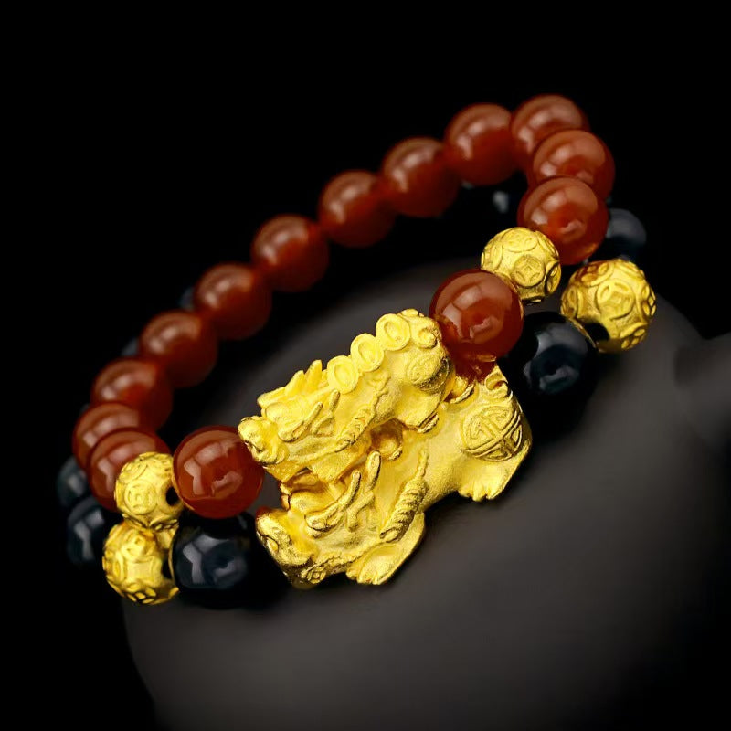 Golden Pixiu Obsidian Couple Bracelet-Traditional Prosperity Symbol
