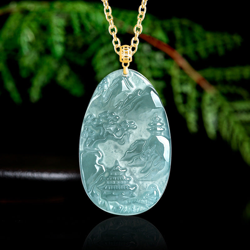 Jade Landscape Pendant¨CWisdom, Serenity & Boundless Prosperity-grade a jade