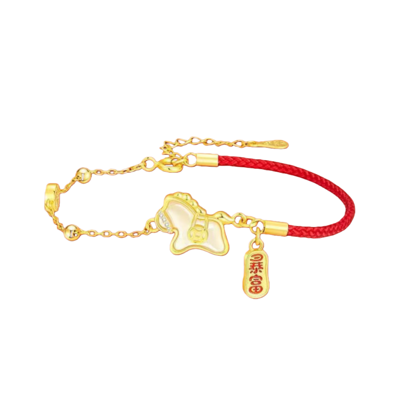 2026 Zodiac Horse Jade & Gold Bracelet-Red Cord Prosperity Symbol