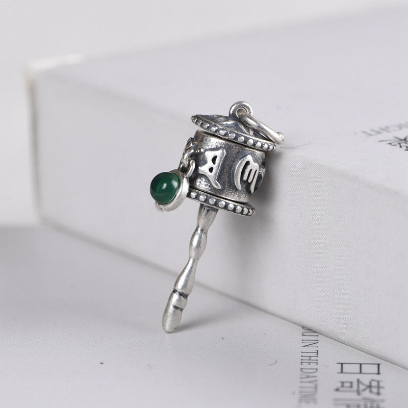 925 Silver Tibetan Prayer Wheel Agate Pendant & Earrings-Calm Motion